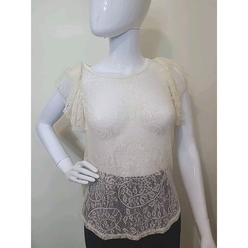 Zebra Lace Short Sleeve Top Women's Size Medium Ivory Tags Attached